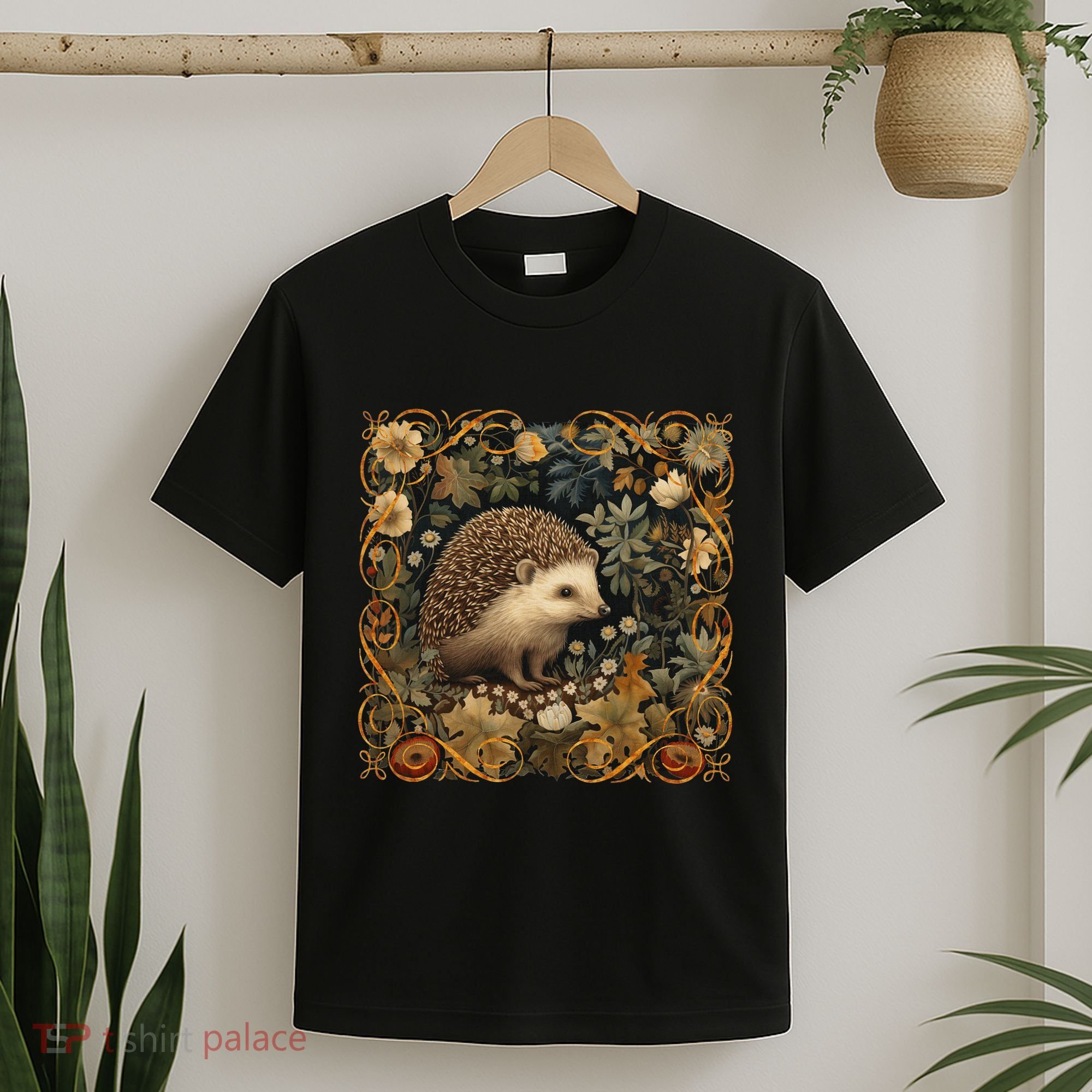 Hedgehog In A Forest William Morris Style T-Shirt