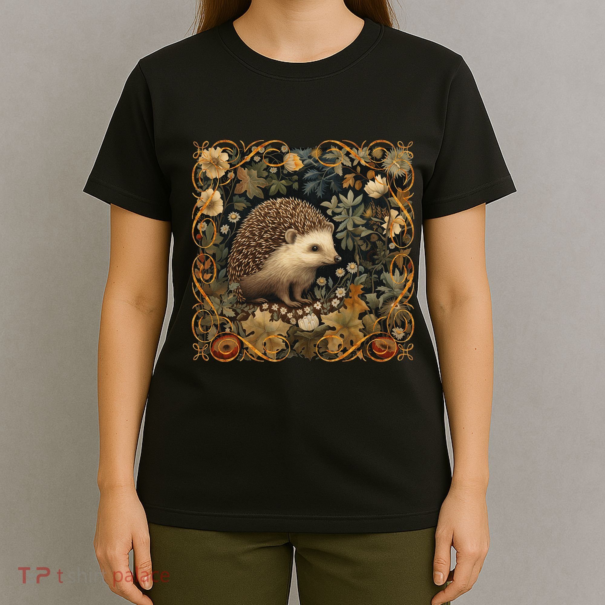 Hedgehog In A Forest William Morris Style T-Shirt