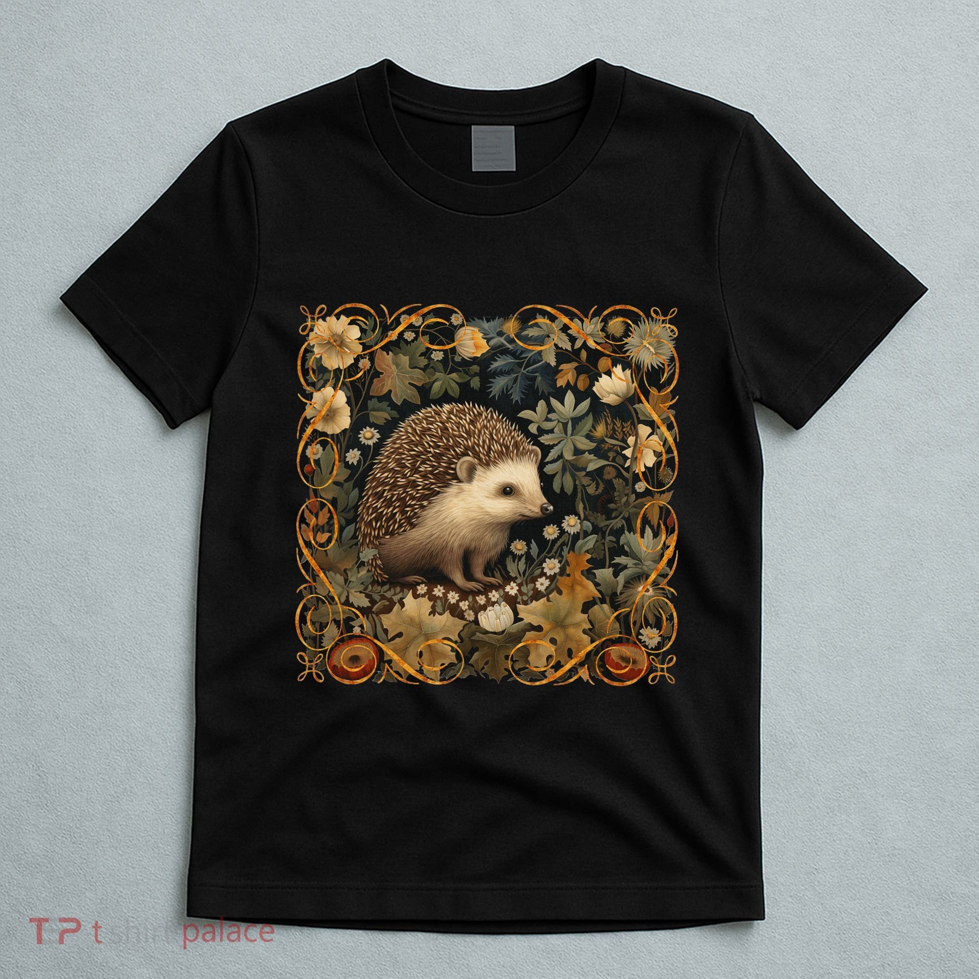Hedgehog In A Forest William Morris Style T-Shirt