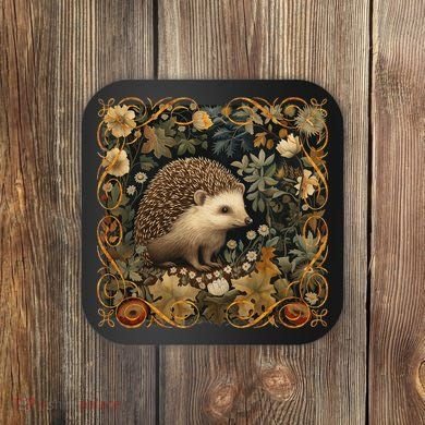 Hedgehog In A Forest William Morris Style Coaster