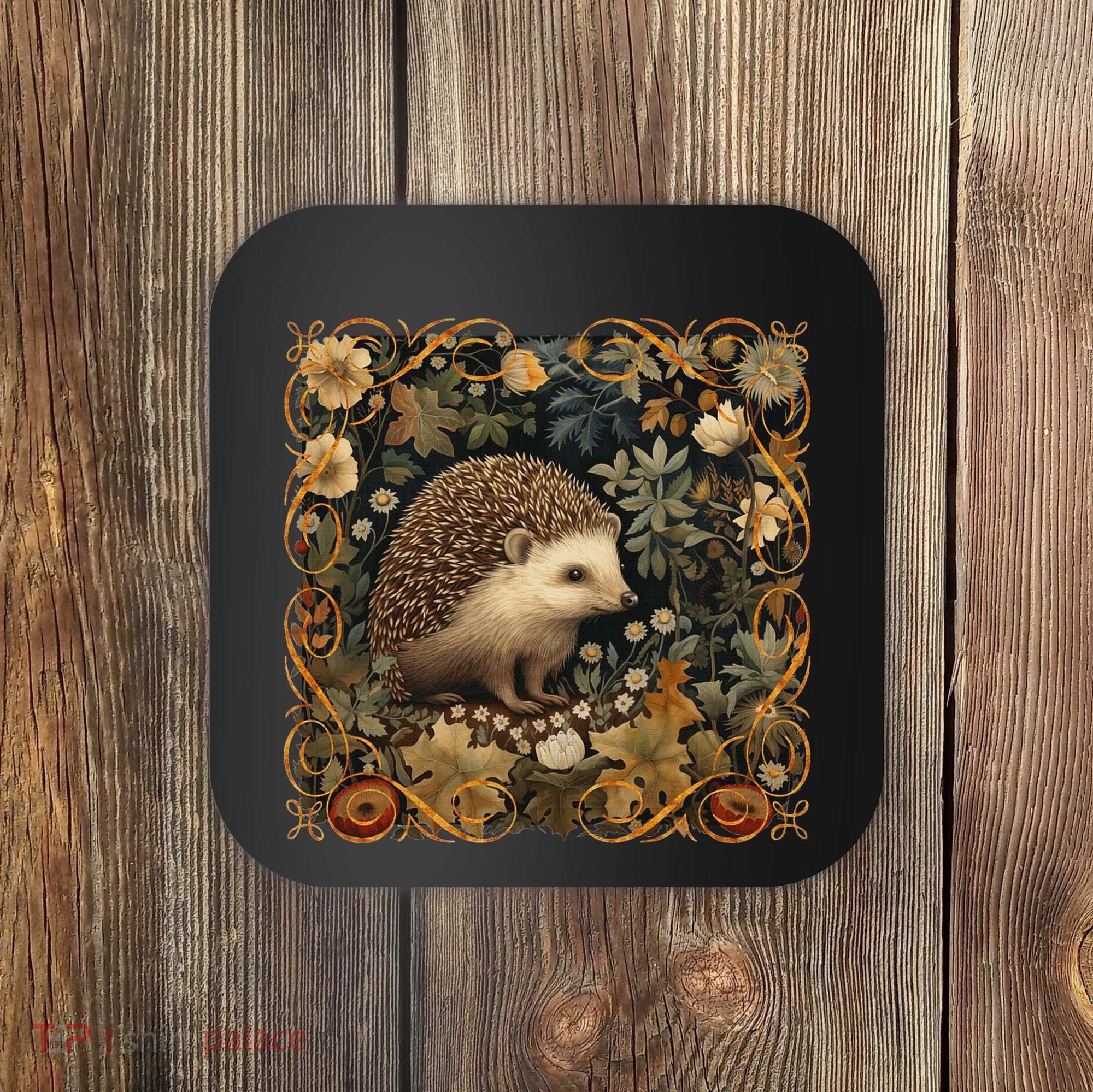 Hedgehog In A Forest William Morris Style Coaster