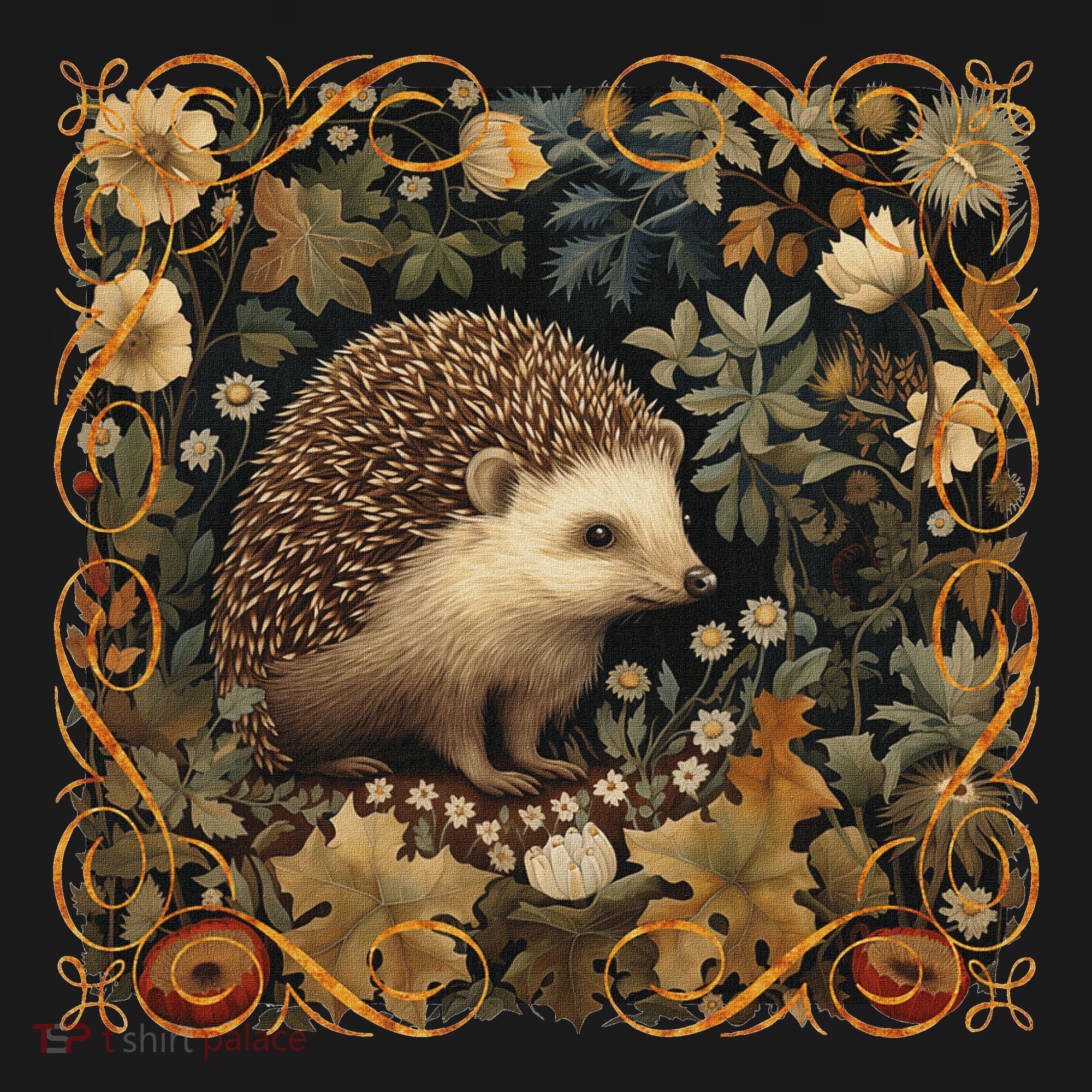Hedgehog In A Forest William Morris Style Polo
