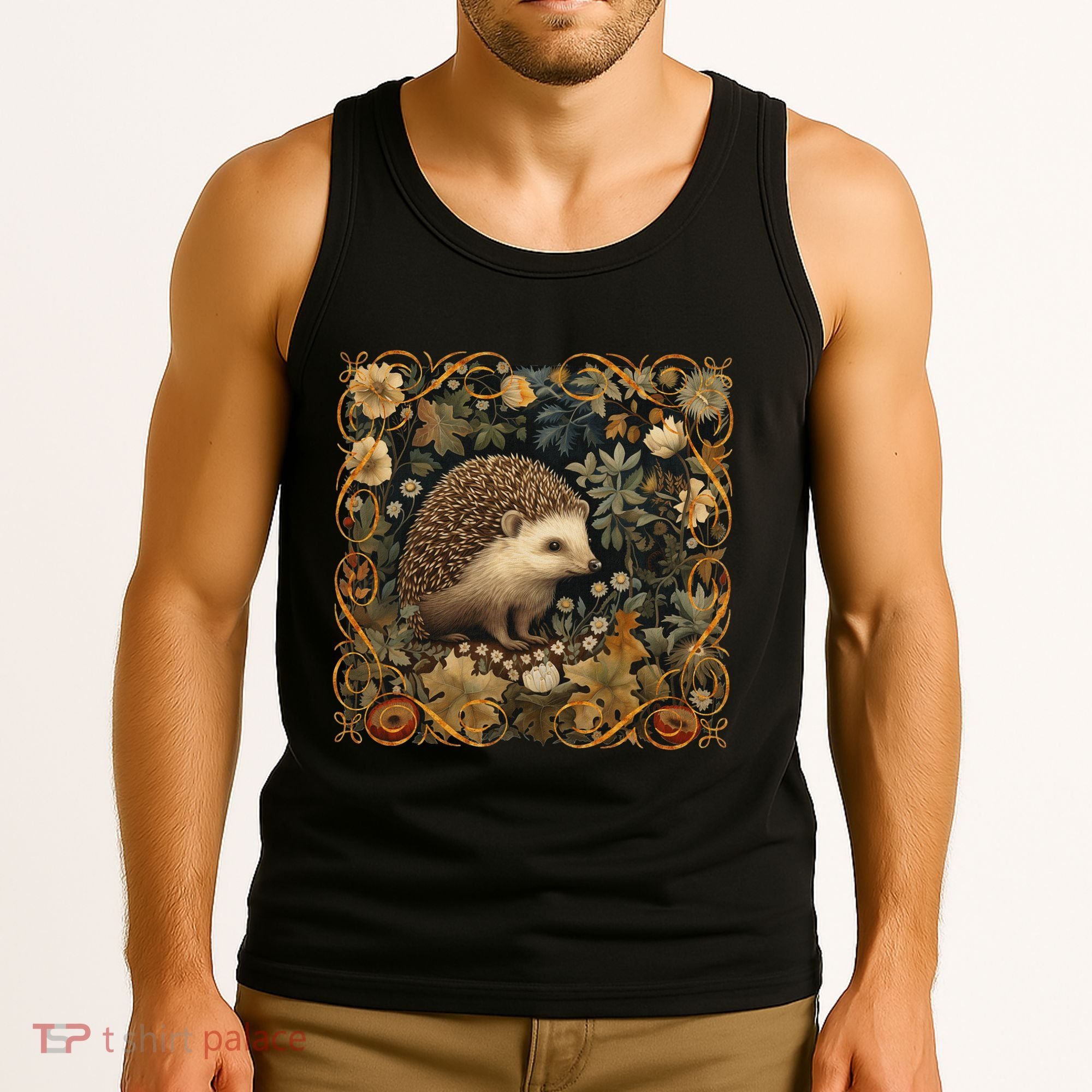 Hedgehog In A Forest William Morris Style Tank Top