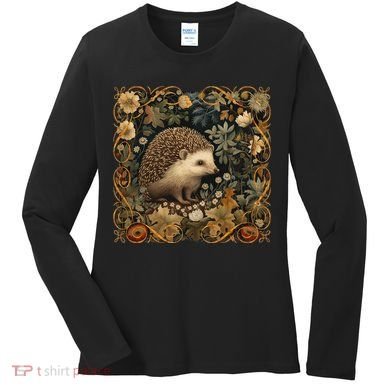 Hedgehog In A Forest William Morris Style Women's Long Sleeve Shirt