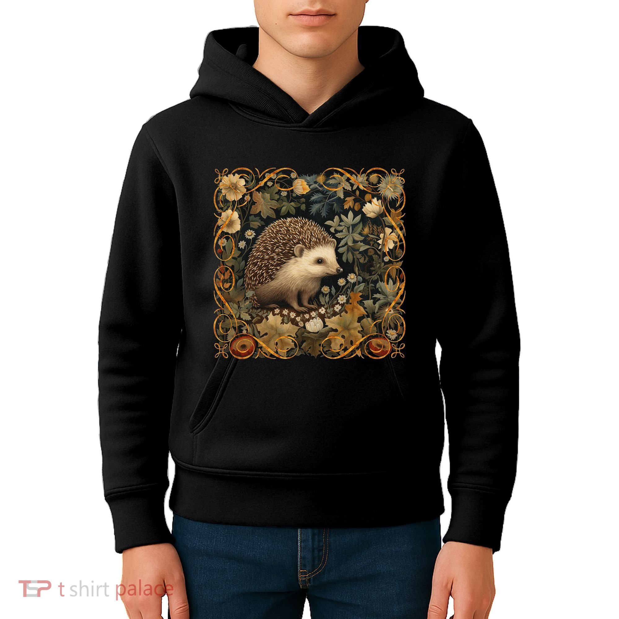 Hedgehog In A Forest William Morris Style Kids Hoodie