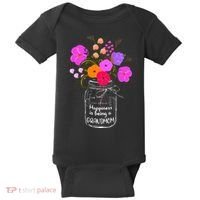 Happiness Is Being A Grandmom Gift Grandma Mom Flower Baby Bodysuit thumb 0