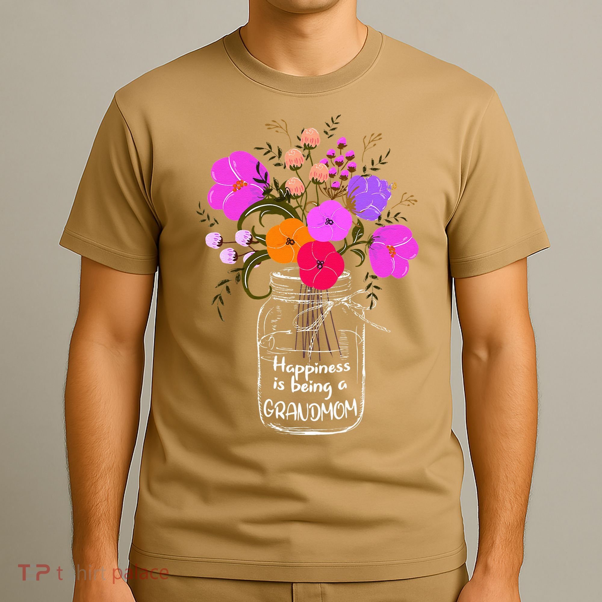 Happiness Is Being A Grandmom Gift Grandma Mom Flower T-Shirt