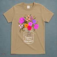 Happiness Is Being A Grandmom Gift Grandma Mom Flower T-Shirt thumb 5