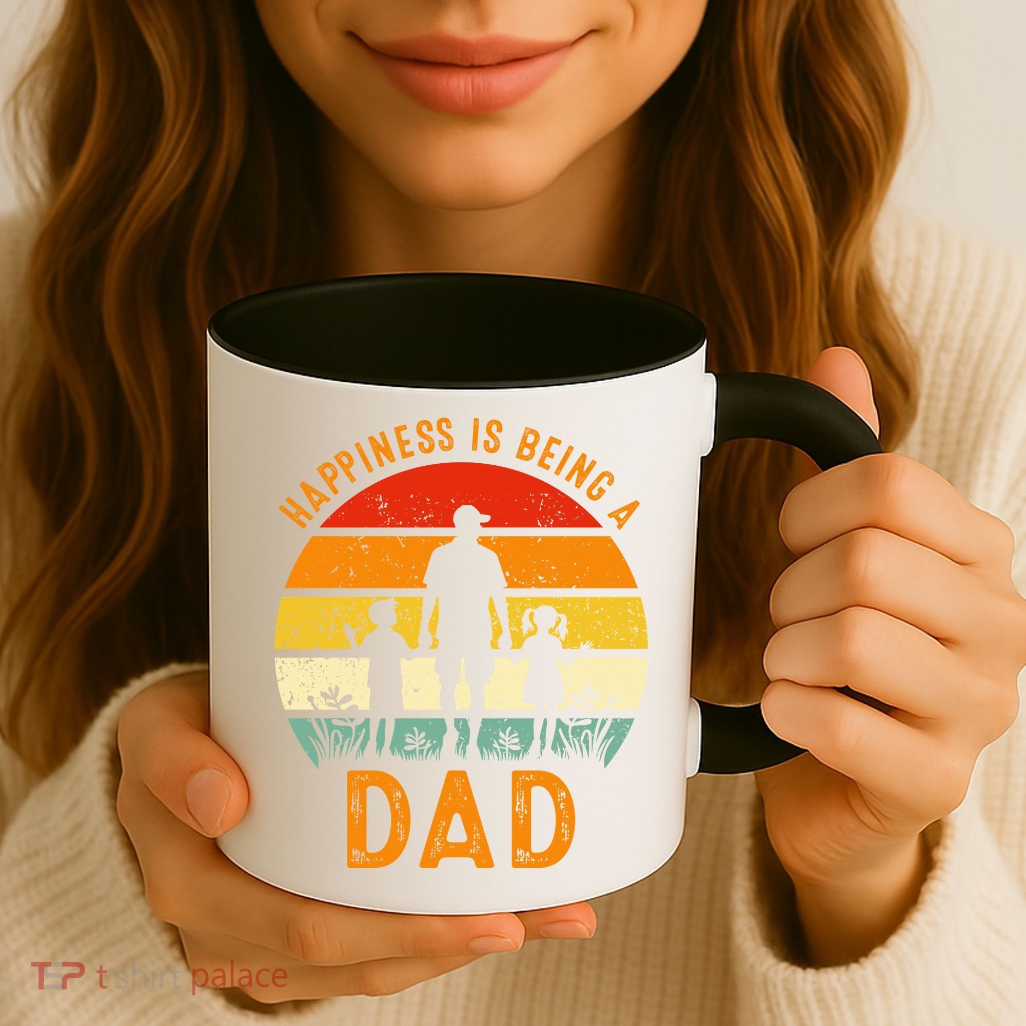 Happiness Is Being A Dad Father's Day Retro Sunset Coffee Mug