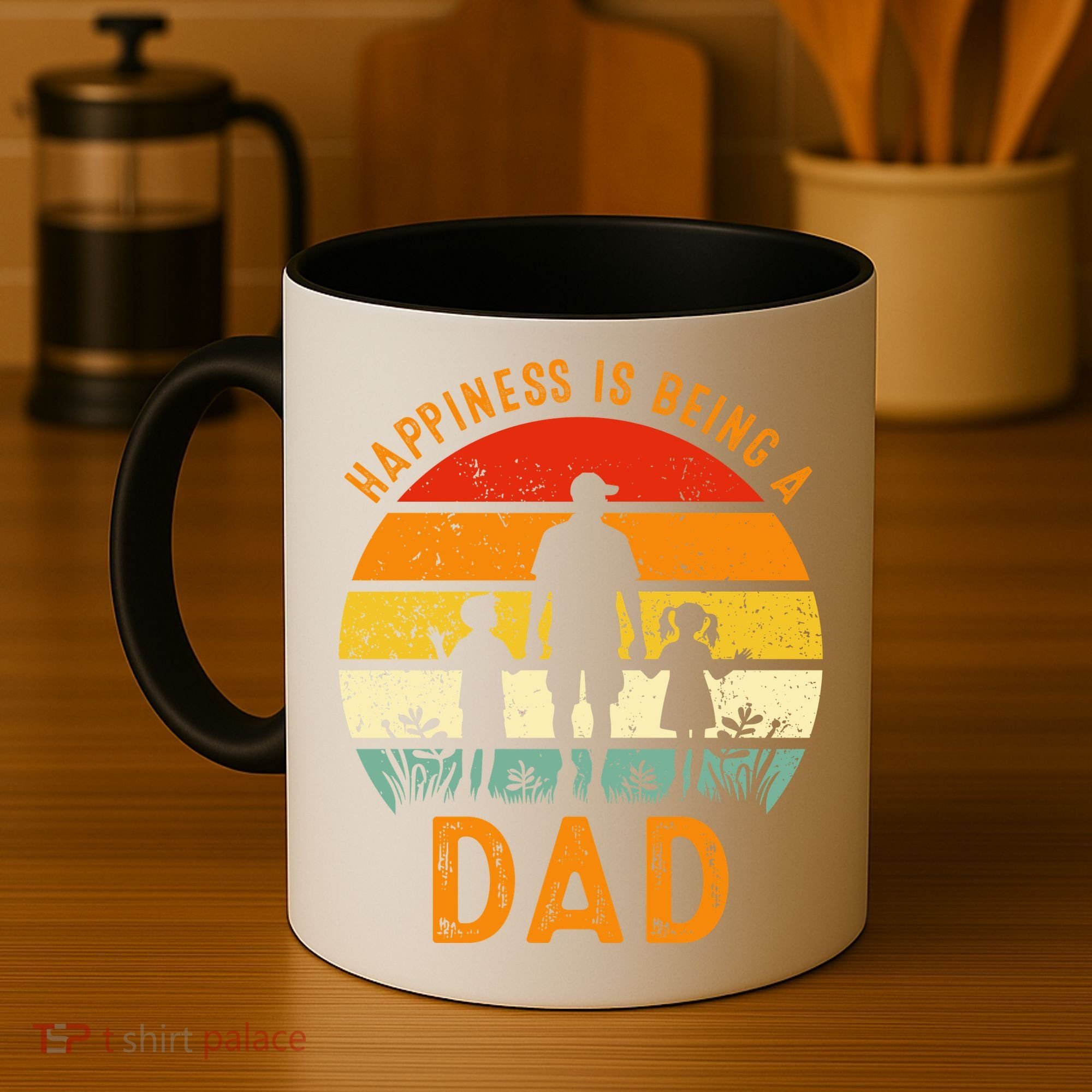 Happiness Is Being A Dad Father's Day Retro Sunset Coffee Mug