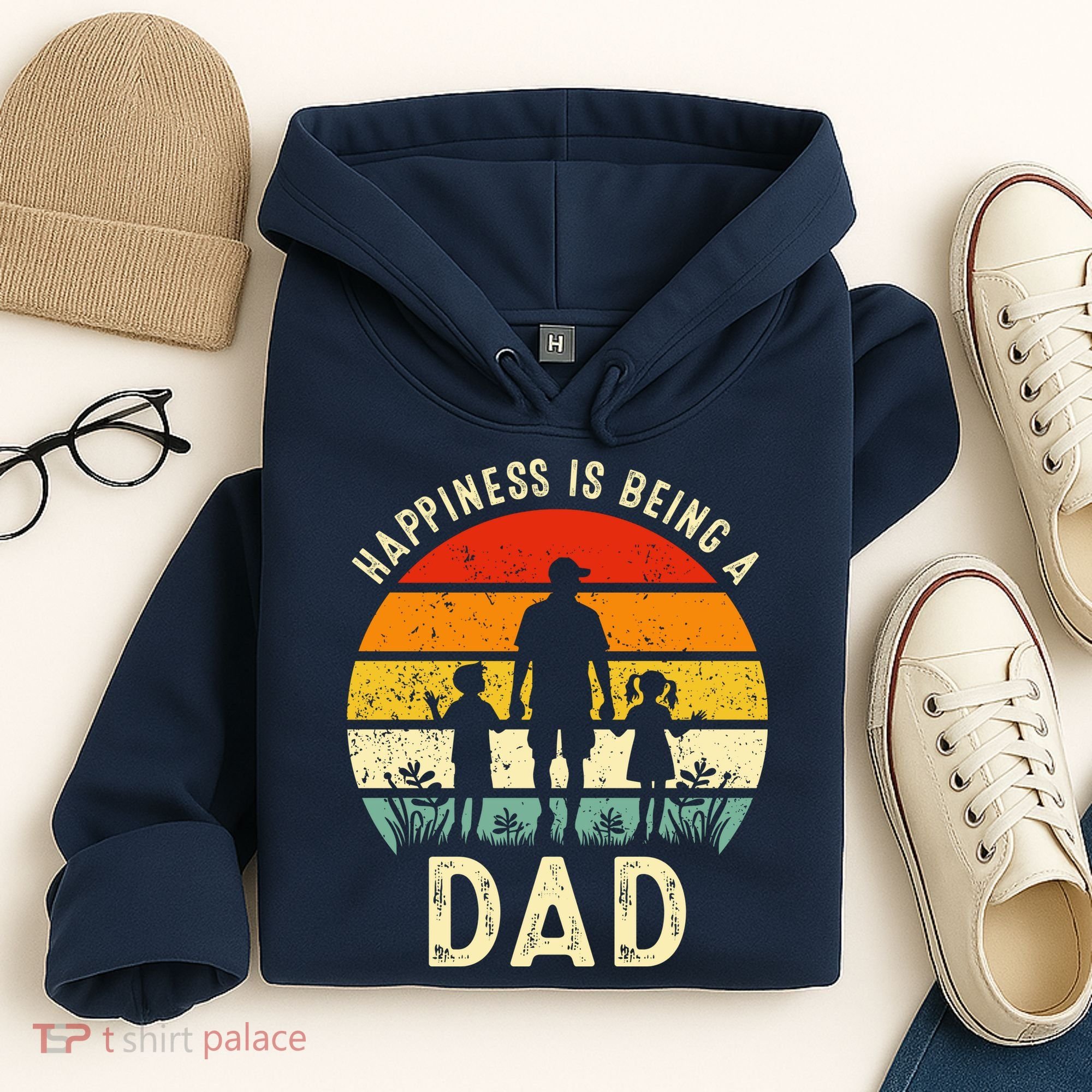 Happiness Is Being A Dad Father's Day Retro Sunset Hoodie