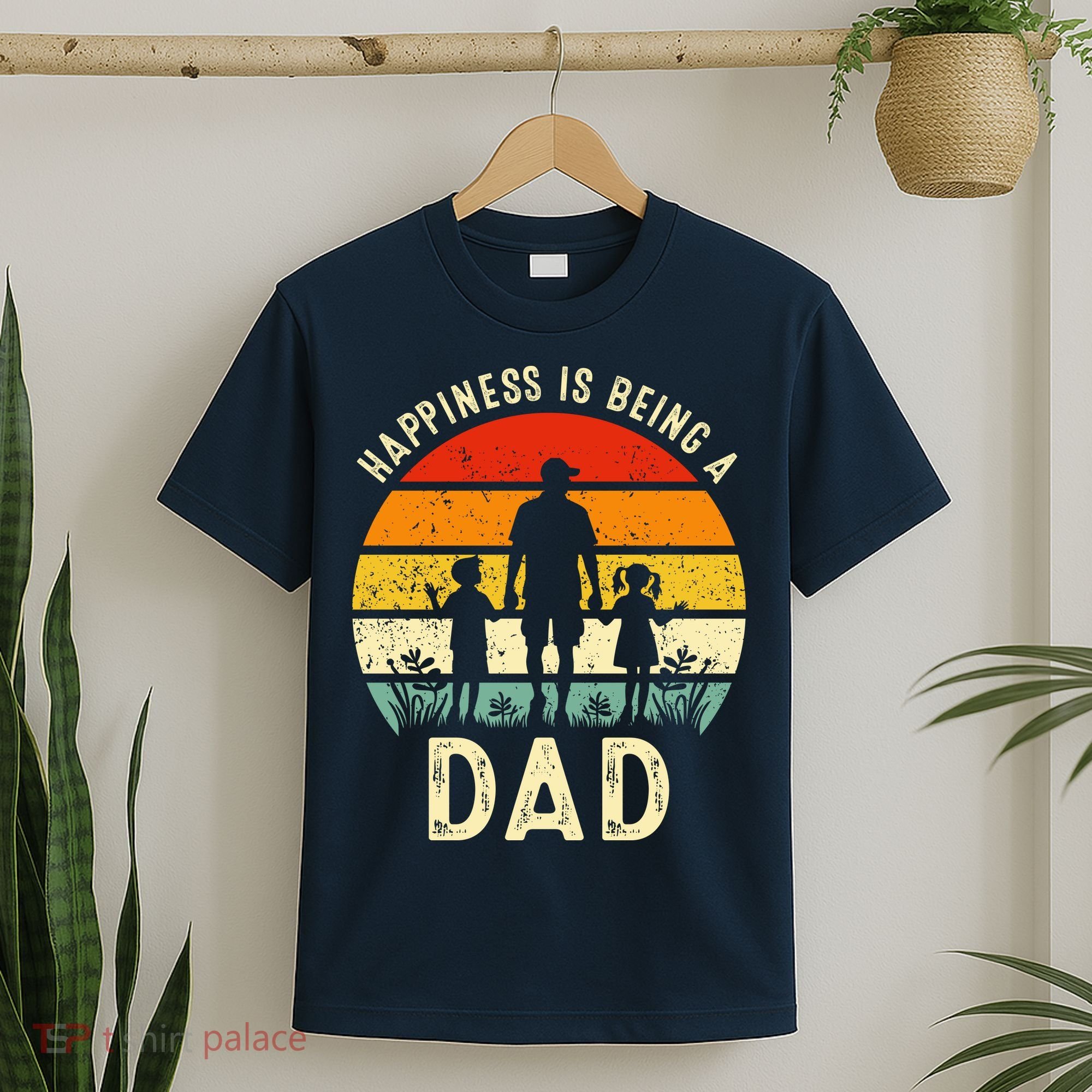 Happiness Is Being A Dad Father's Day Retro Sunset T-Shirt