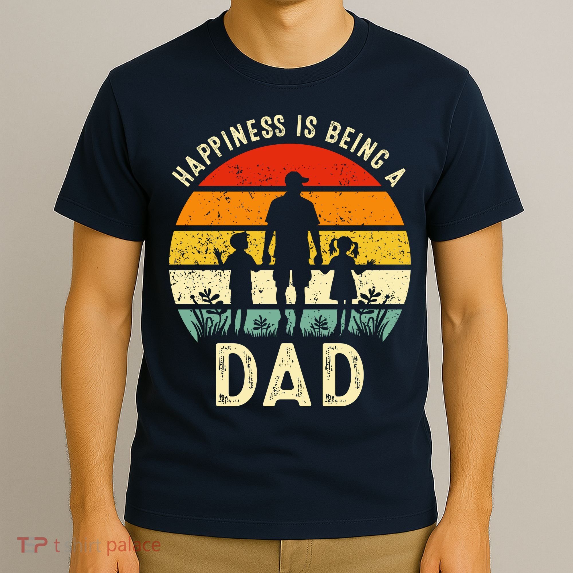 Happiness Is Being A Dad Father's Day Retro Sunset T-Shirt