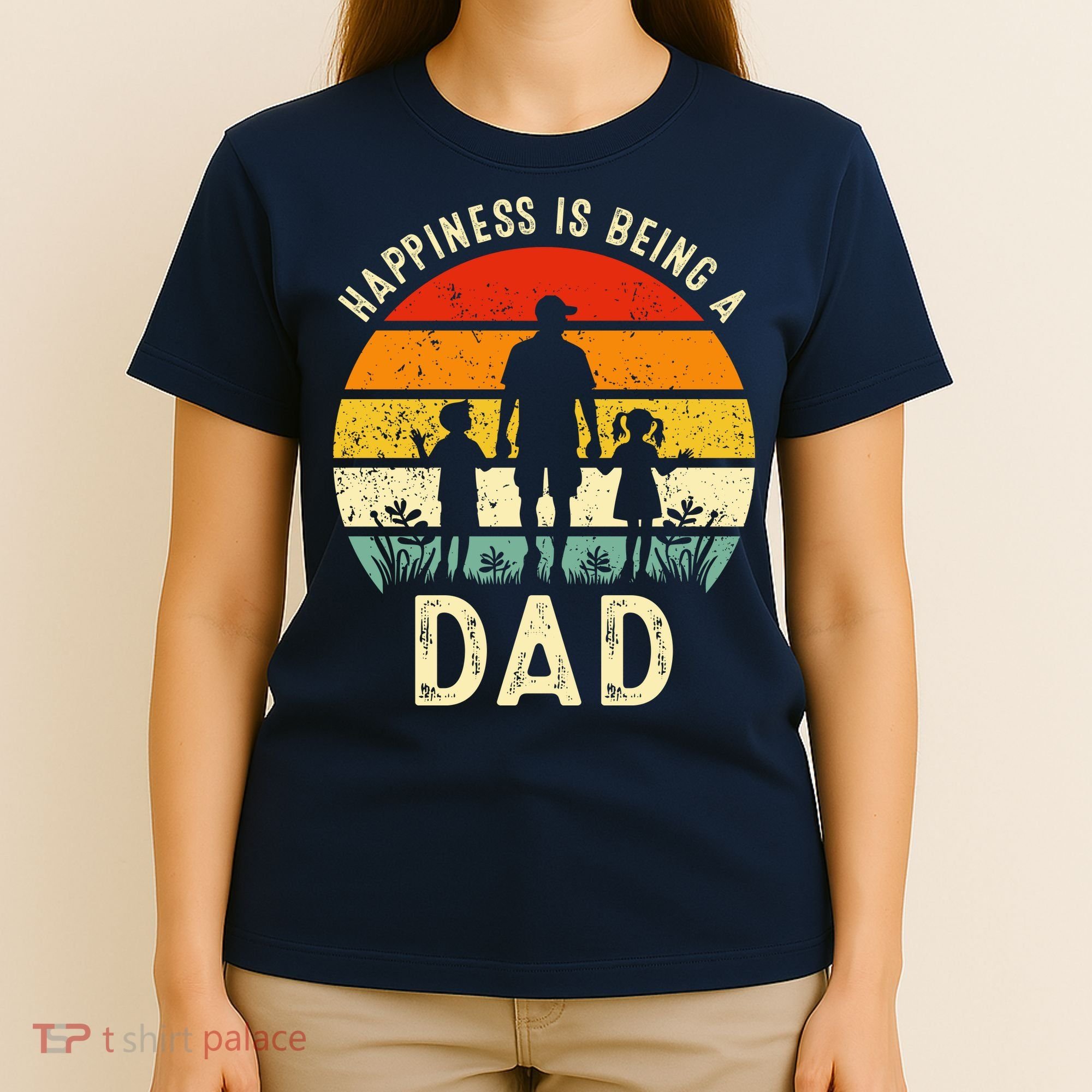 Happiness Is Being A Dad Father's Day Retro Sunset T-Shirt