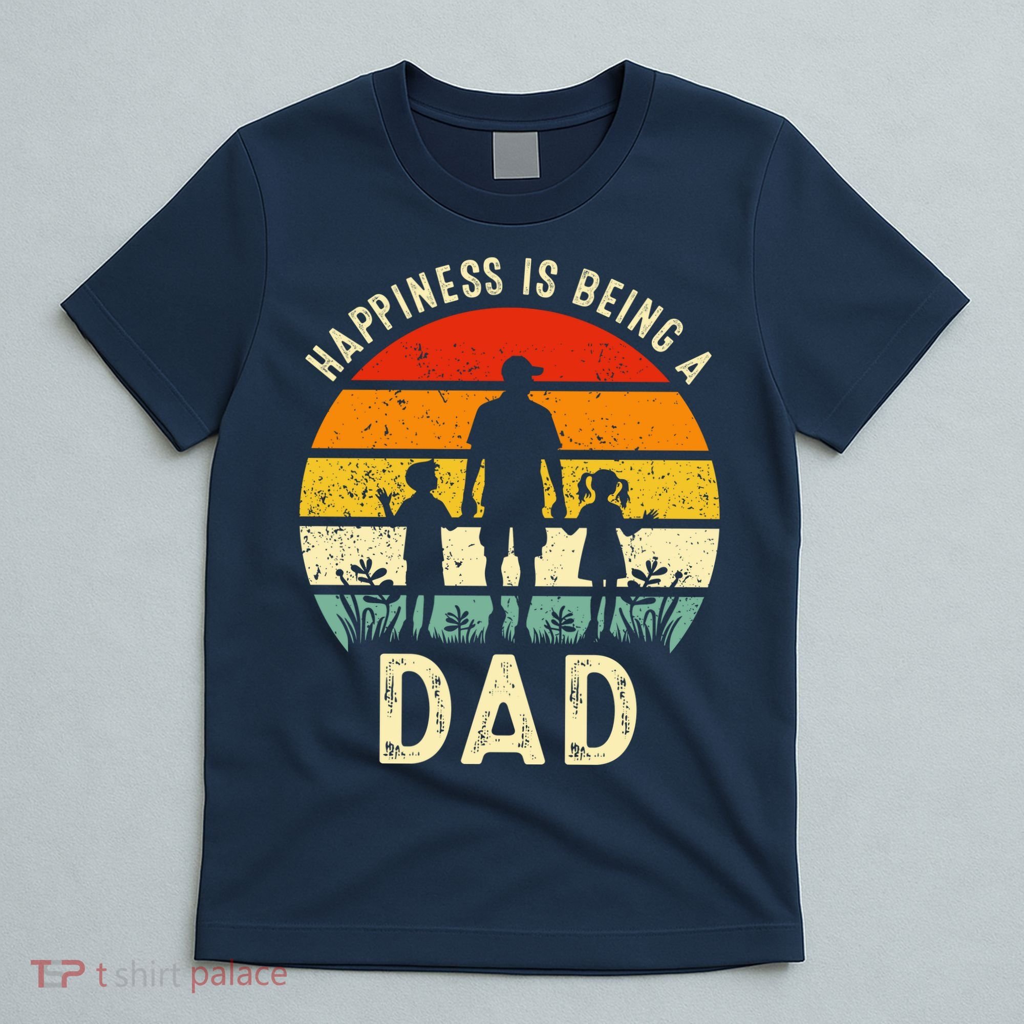 Happiness Is Being A Dad Father's Day Retro Sunset T-Shirt