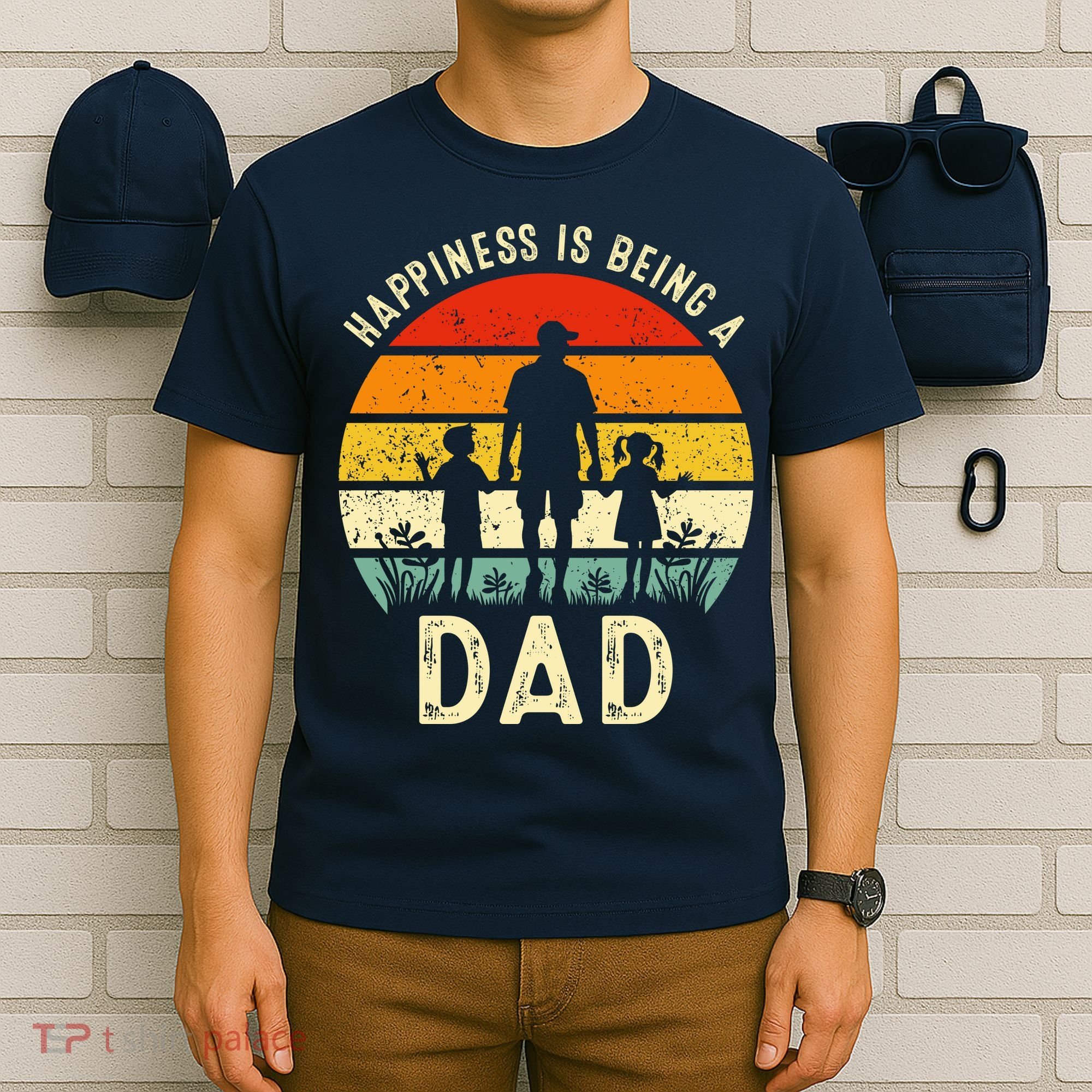 Happiness Is Being A Dad Father's Day Retro Sunset T-Shirt