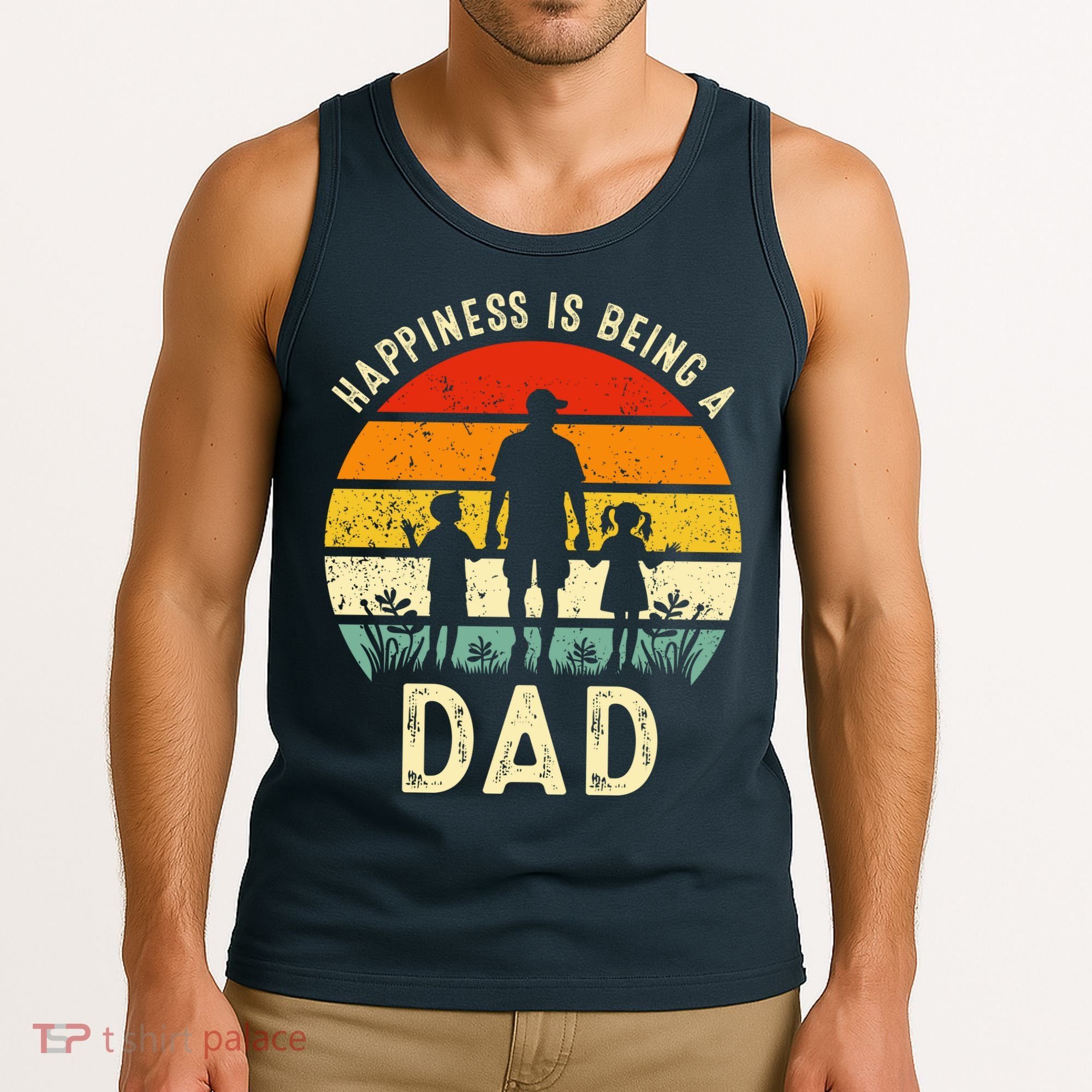 Happiness Is Being A Dad Father's Day Retro Sunset Tank Top