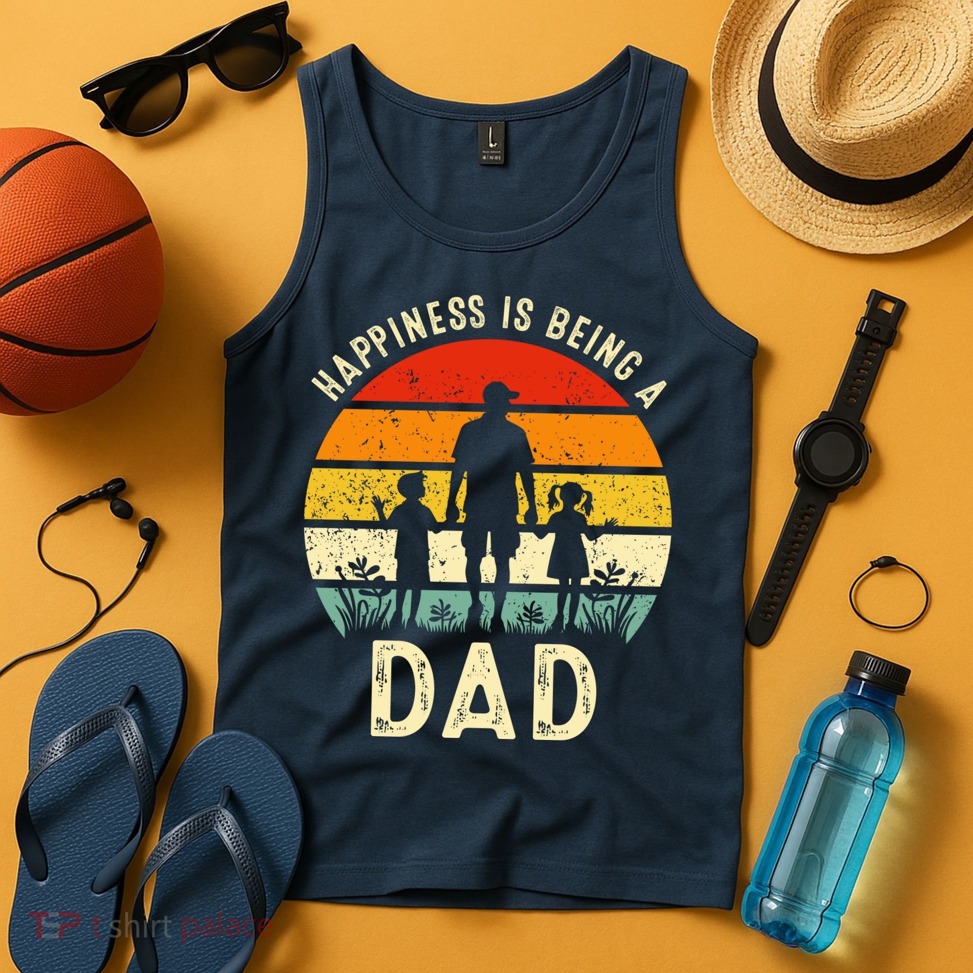 Happiness Is Being A Dad Father's Day Retro Sunset Tank Top