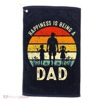 Happiness Is Being A Dad Father's Day Retro Sunset Golf Towel thumb 0