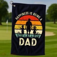 Happiness Is Being A Dad Father's Day Retro Sunset Golf Towel thumb 1