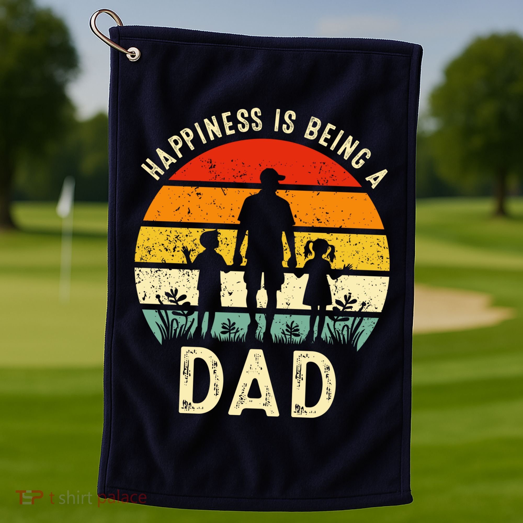 Happiness Is Being A Dad Father's Day Retro Sunset Golf Towel