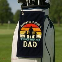 Happiness Is Being A Dad Father's Day Retro Sunset Golf Towel thumb 2