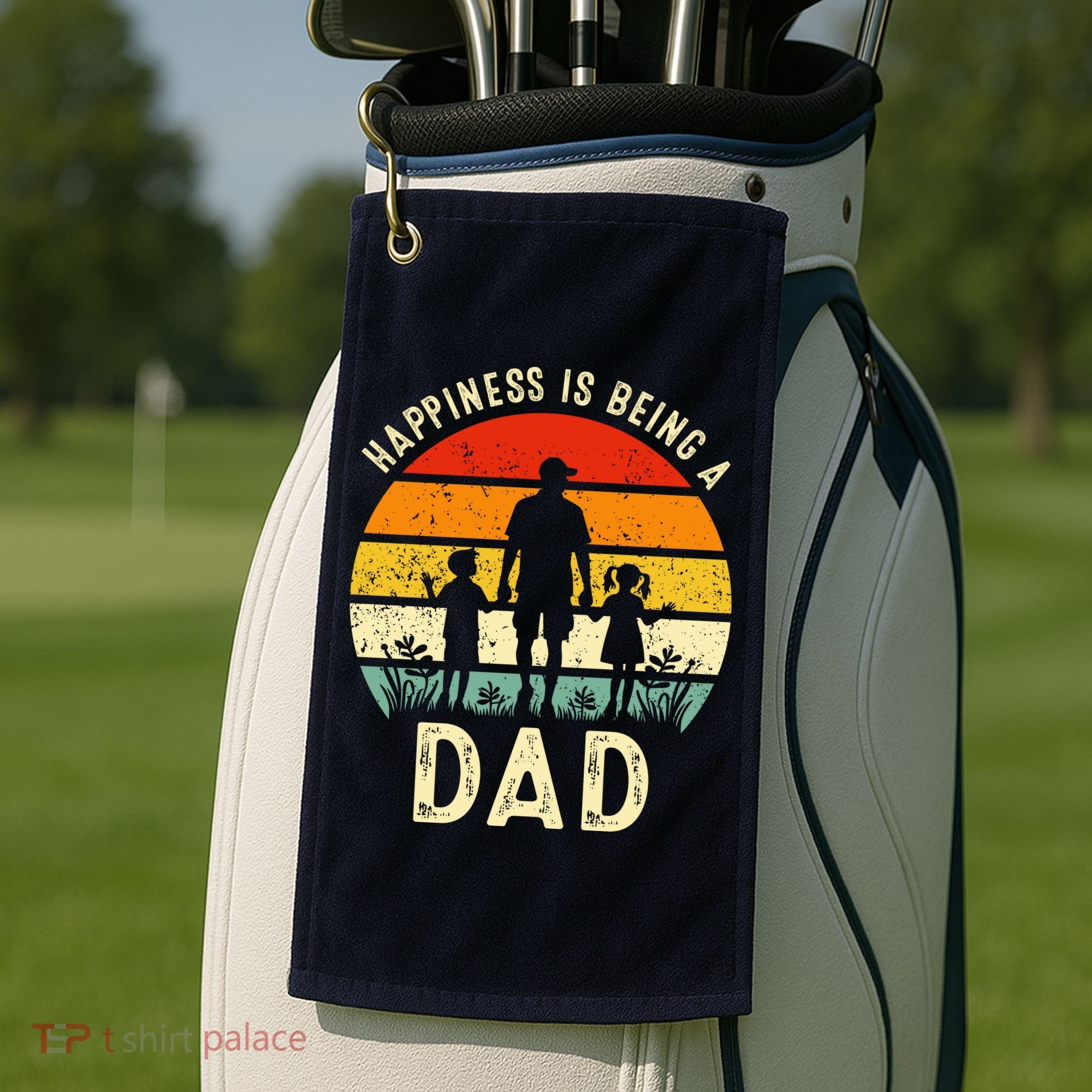 Happiness Is Being A Dad Father's Day Retro Sunset Golf Towel