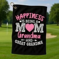 Happiness Is Being A Mom Grandma And Great Grandma Great Gift Golf Towel thumb 1