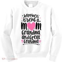 Happiness Is Being A Mom Grandma And Great Grandma Kids Sweatshirt thumb 0