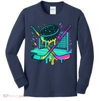 Hockey Ice Cream Drip Kids Long Sleeve Shirt thumb 0