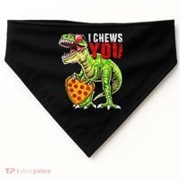 Heart I Chews You T Rex Dinosaur Pizza Valentine's Day USA-Made Doggie Bandana thumb 0