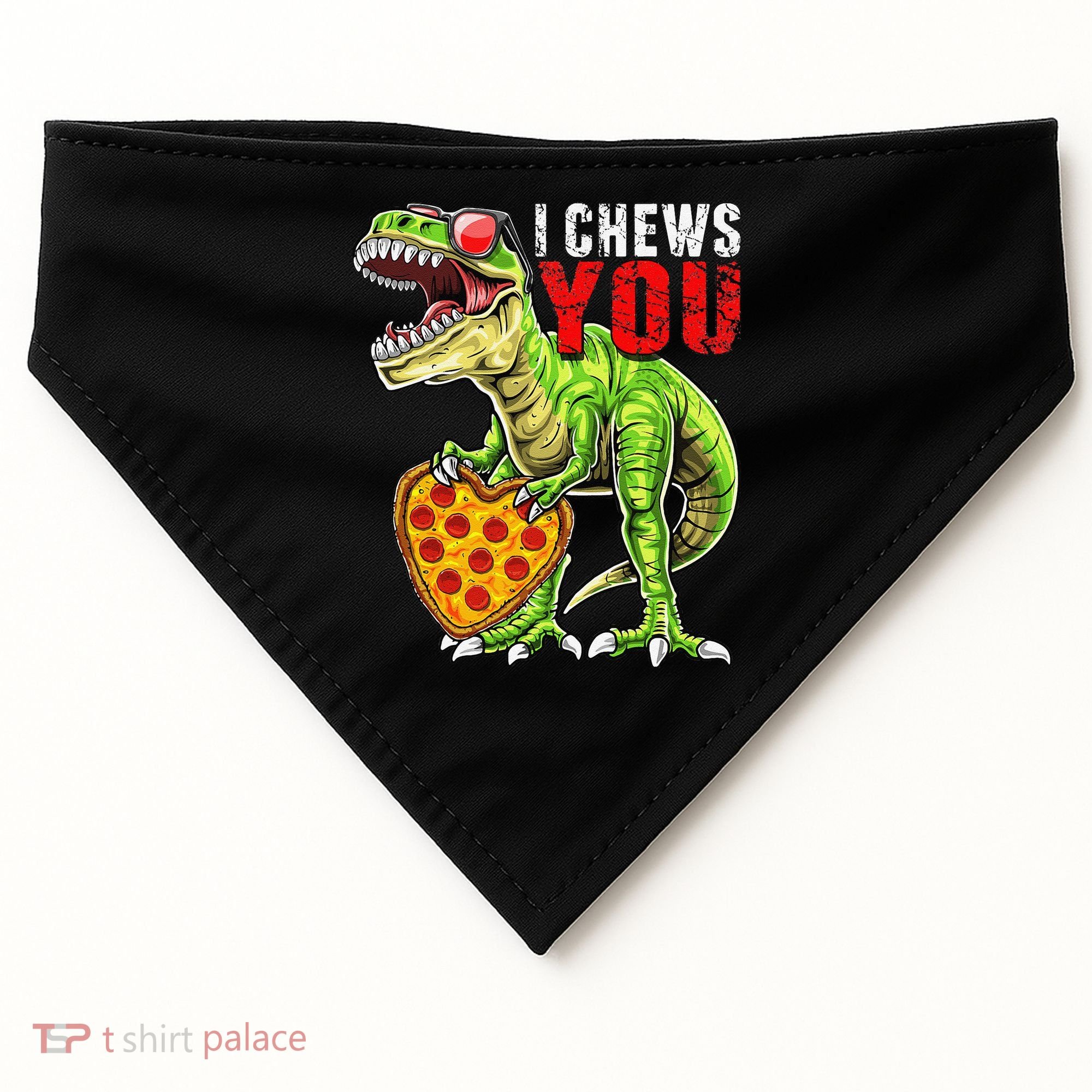 Heart I Chews You T Rex Dinosaur Pizza Valentine's Day USA-Made Doggie Bandana