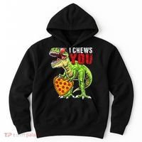 Heart I Chews You T Rex Dinosaur Pizza Valentine's Day Hoodie thumb 0