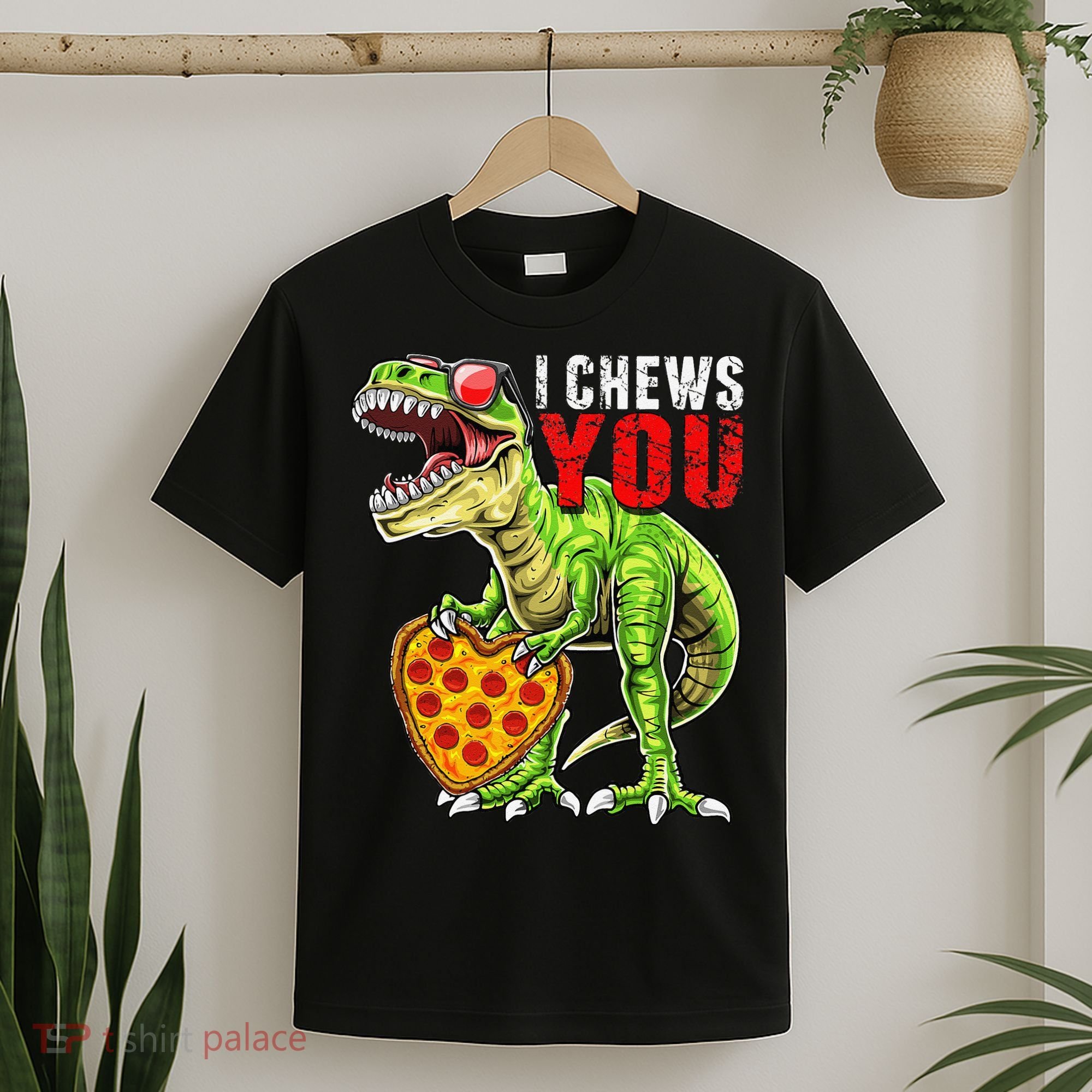 Heart I Chews You T Rex Dinosaur Pizza Valentine's Day T-Shirt