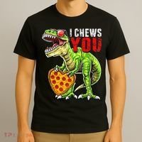 Heart I Chews You T Rex Dinosaur Pizza Valentine's Day T-Shirt thumb 3
