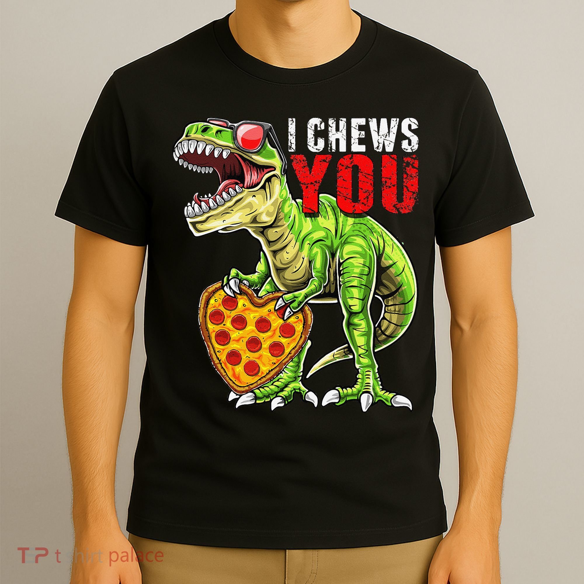Heart I Chews You T Rex Dinosaur Pizza Valentine's Day T-Shirt
