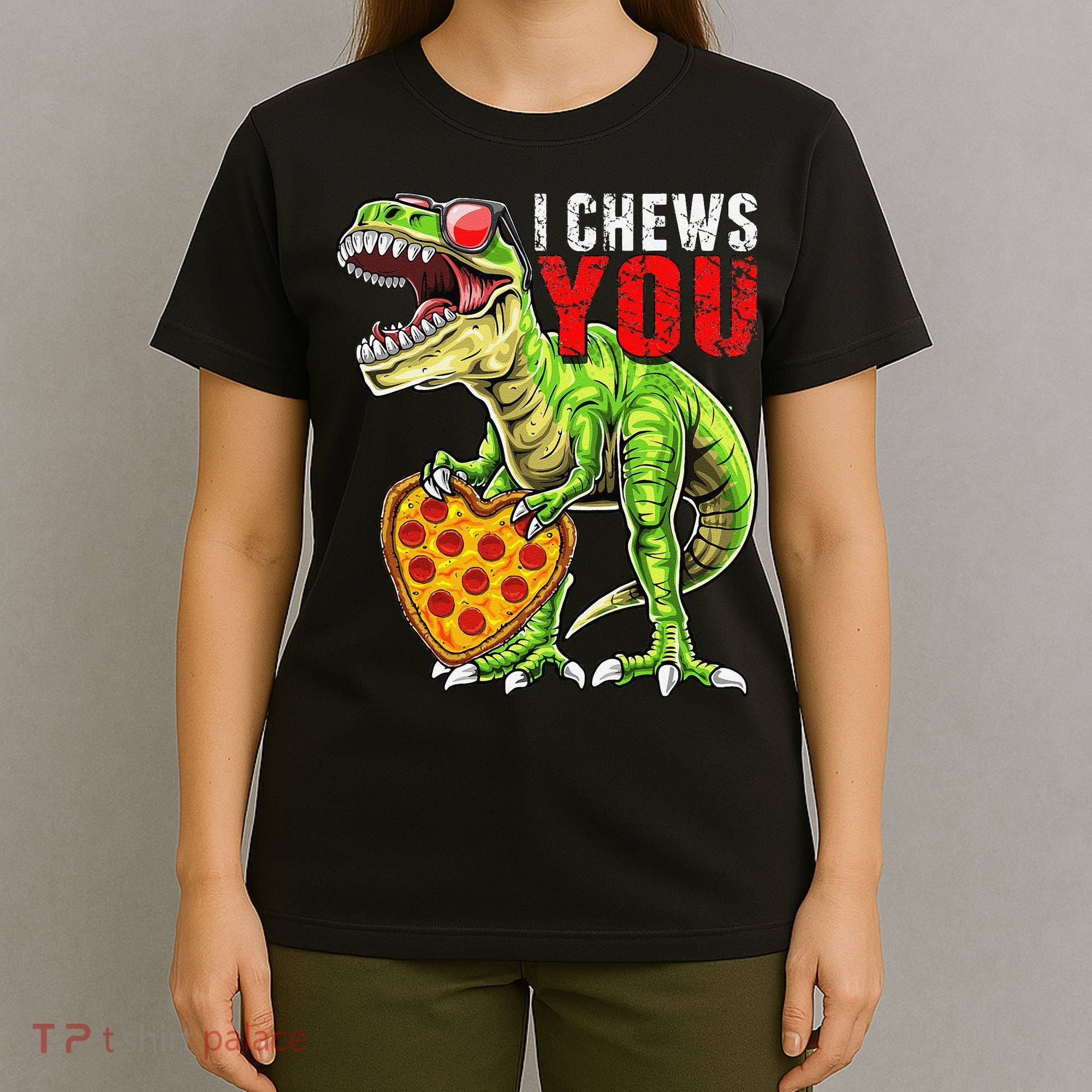 Heart I Chews You T Rex Dinosaur Pizza Valentine's Day T-Shirt