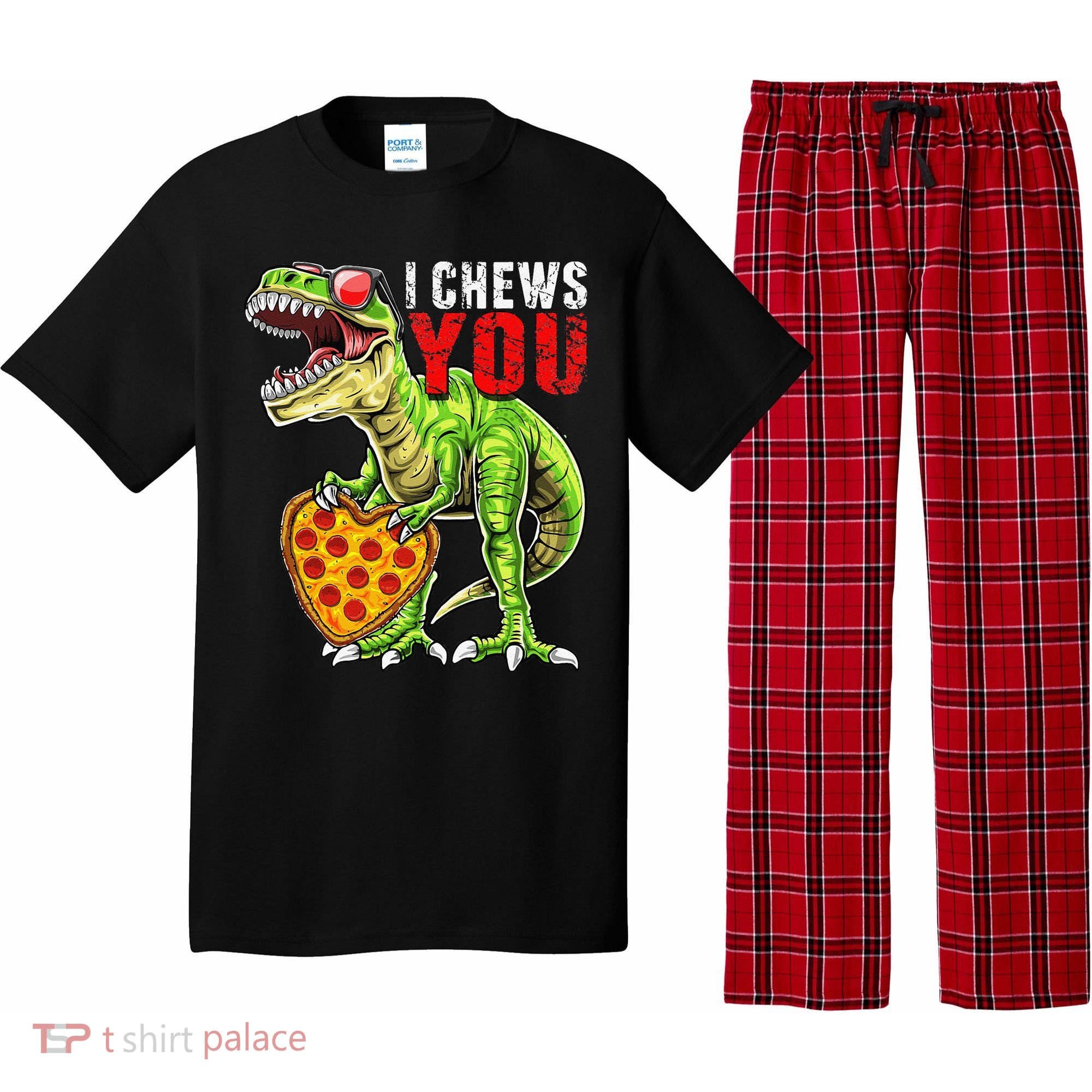 Heart I Chews You T Rex Dinosaur Pizza Valentine's Day Pajama Set