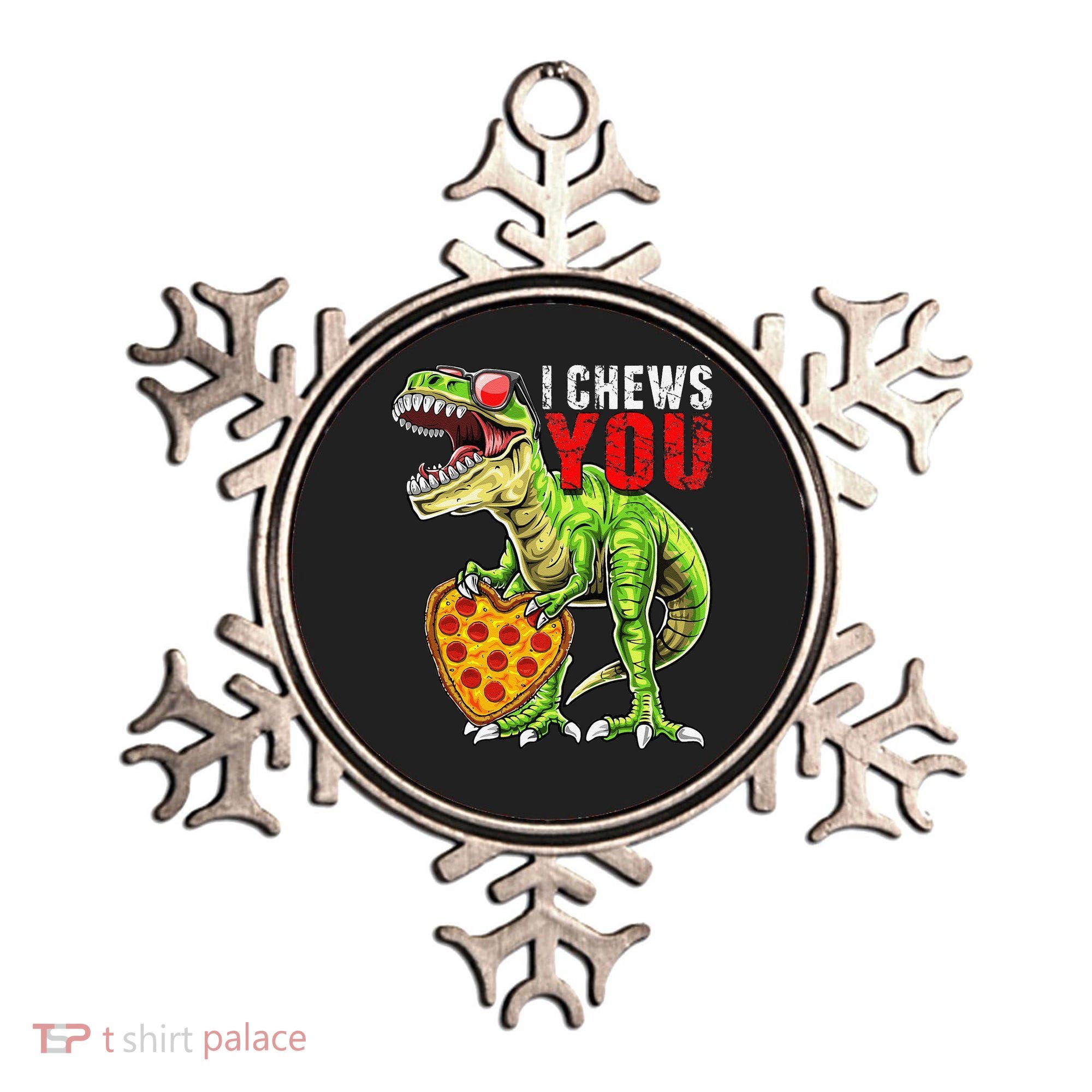 Heart I Chews You T Rex Dinosaur Pizza Valentine's Day Ornament