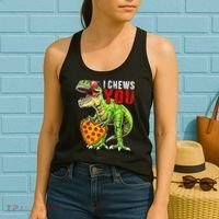 Heart I Chews You T Rex Dinosaur Pizza Valentine's Day Women's Tank Top thumb 2