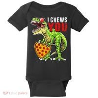 Heart I Chews You T Rex Dinosaur Pizza Valentine's Day Baby Bodysuit thumb 0