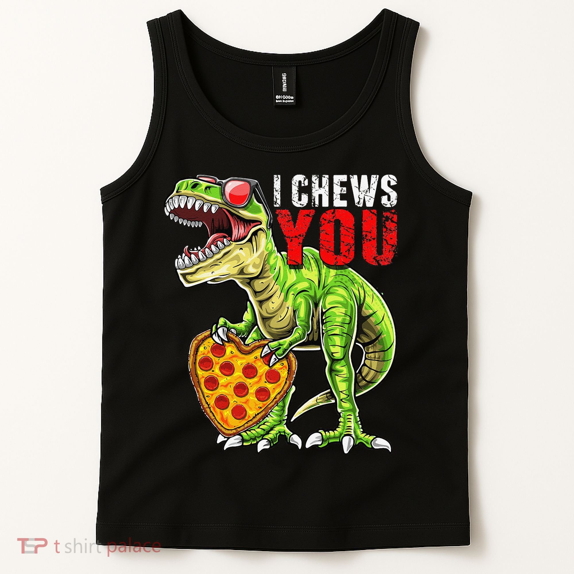 Heart I Chews You T Rex Dinosaur Pizza Valentine's Day Tank Top