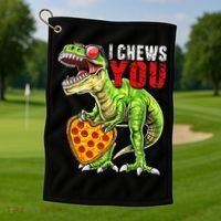 Heart I Chews You T Rex Dinosaur Pizza Valentine's Day Golf Towel thumb 1