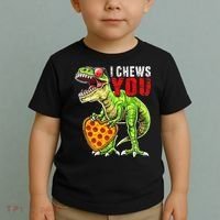 Heart I Chews You T Rex Dinosaur Pizza Valentine's Day Toddler T-Shirt thumb 2