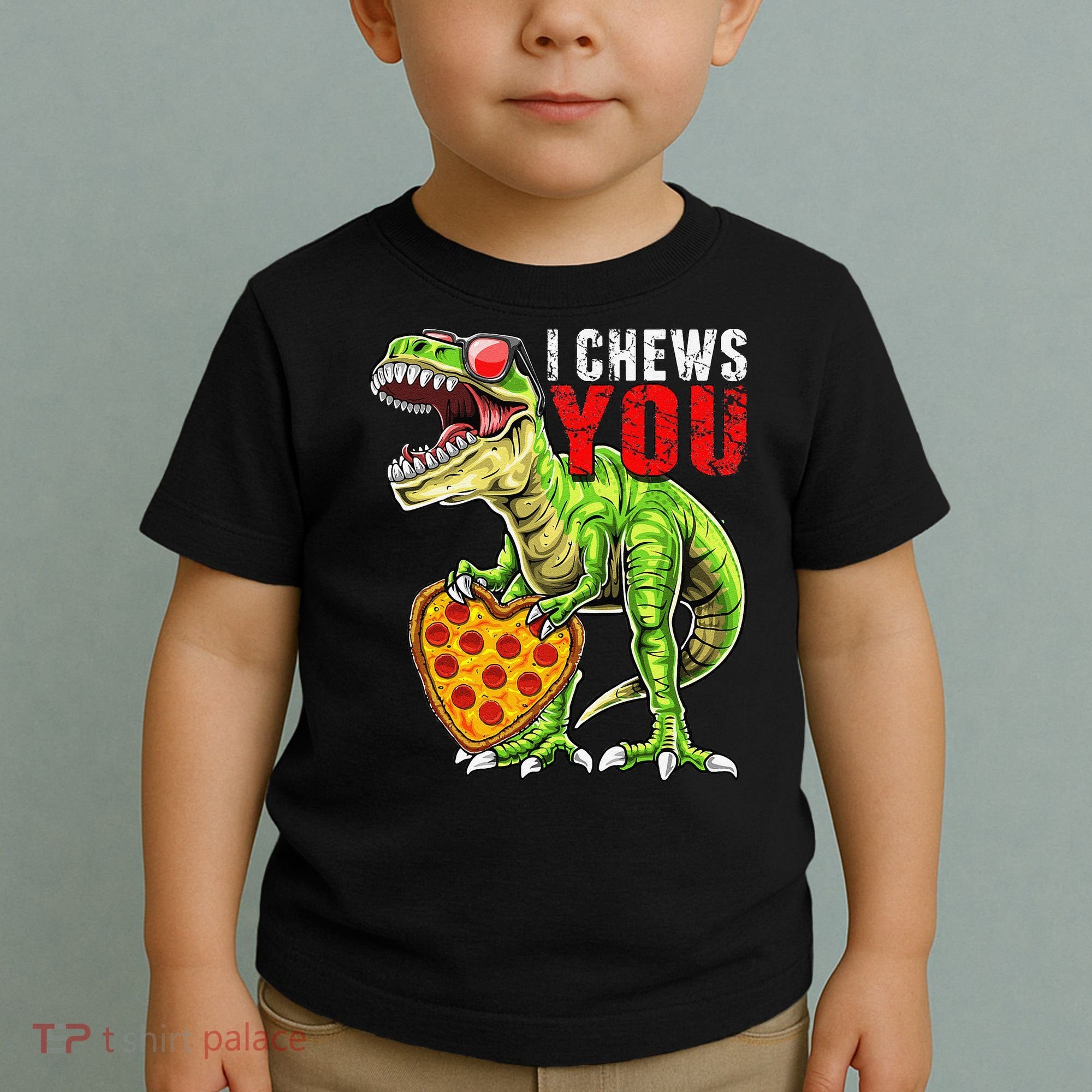 Heart I Chews You T Rex Dinosaur Pizza Valentine's Day Toddler T-Shirt