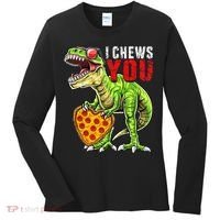 Heart I Chews You T Rex Dinosaur Pizza Valentine's Day Women's Long Sleeve Shirt thumb 0