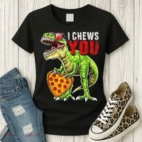 Heart I Chews You T Rex Dinosaur Pizza Valentine's Day Women's T-Shirt thumb 3
