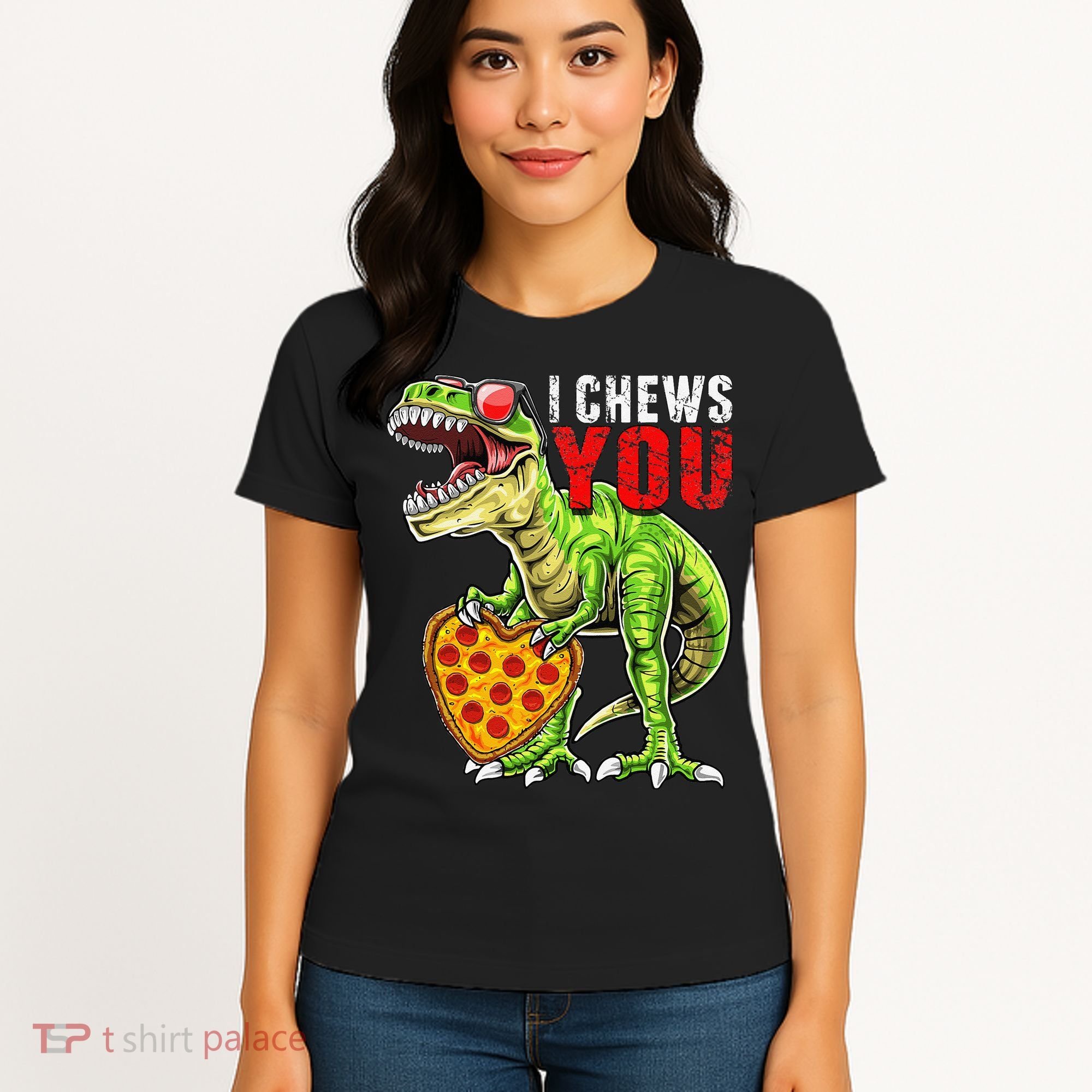 Heart I Chews You T Rex Dinosaur Pizza Valentine's Day Women's T-Shirt