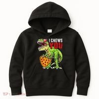 Heart I Chews You T Rex Dinosaur Pizza Valentine's Day Kids Hoodie thumb 0