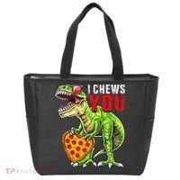 Heart I Chews You T Rex Dinosaur Pizza Valentine's Day Tote Bag thumb 0